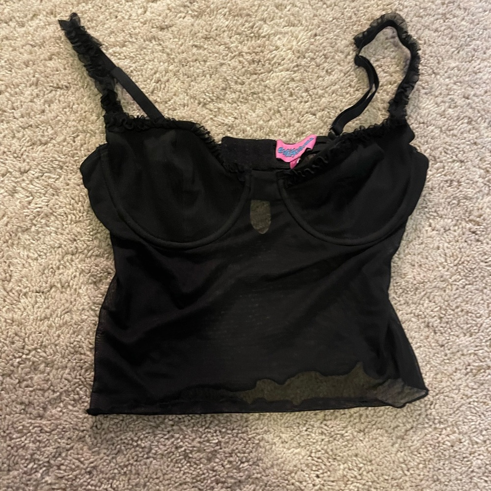 Edikted Black Ruffle Sheer Top